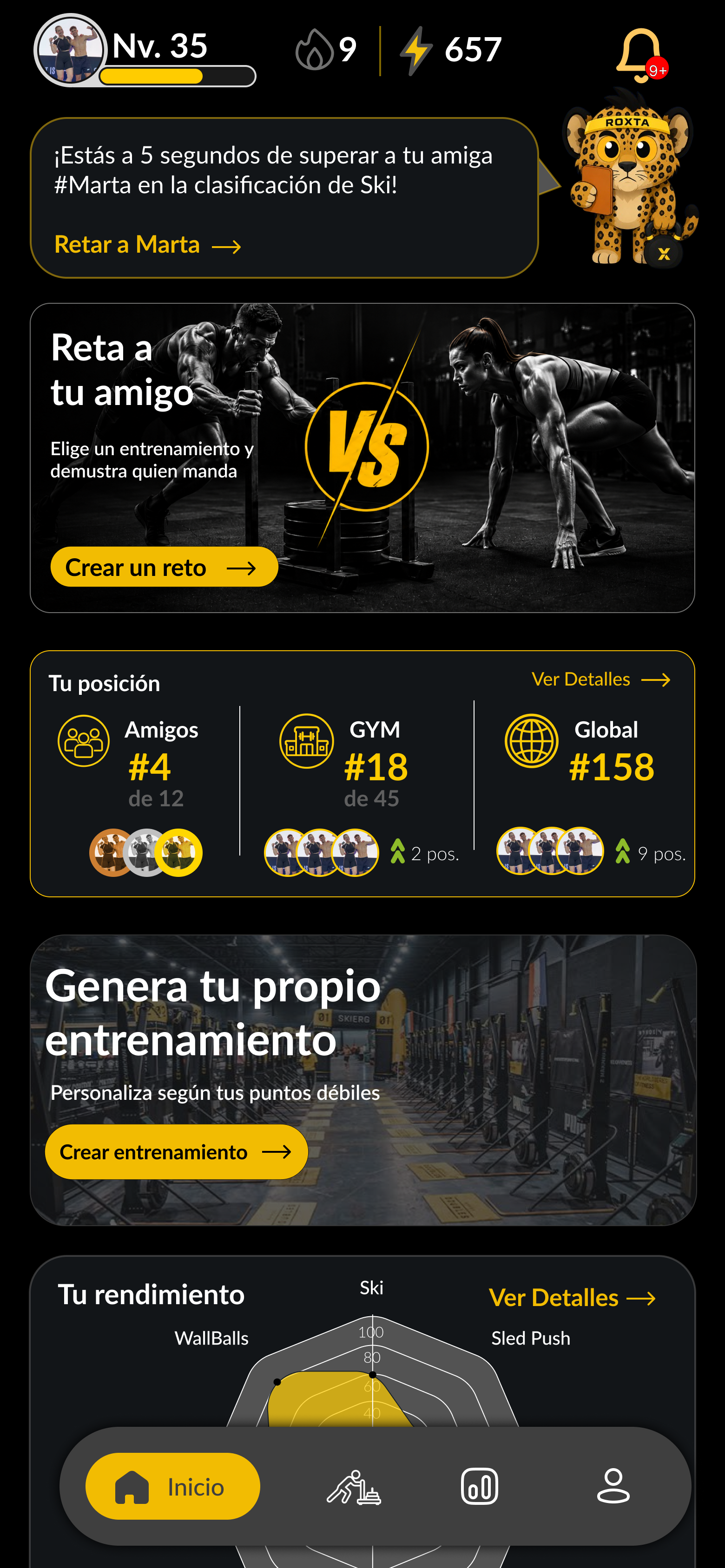 Pantalla principal de la app ROXTA con los WATTS acumulados